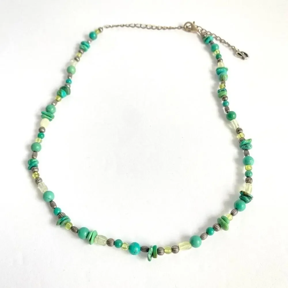Carolyn Pollack Turquoise Nugget Necklace Gemstone Bead Sterling‎ Silver 16” 20”